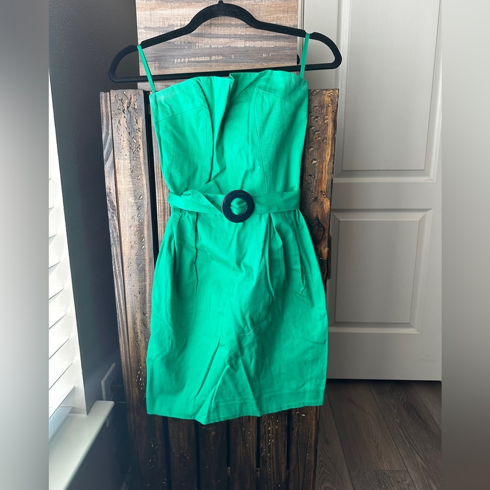 Strapless green mini dress